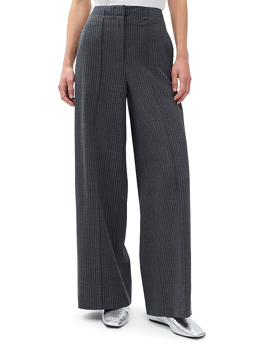 Women's Irina Stripe High-Rise Tailored Pants - Grey Stripe - Size 12