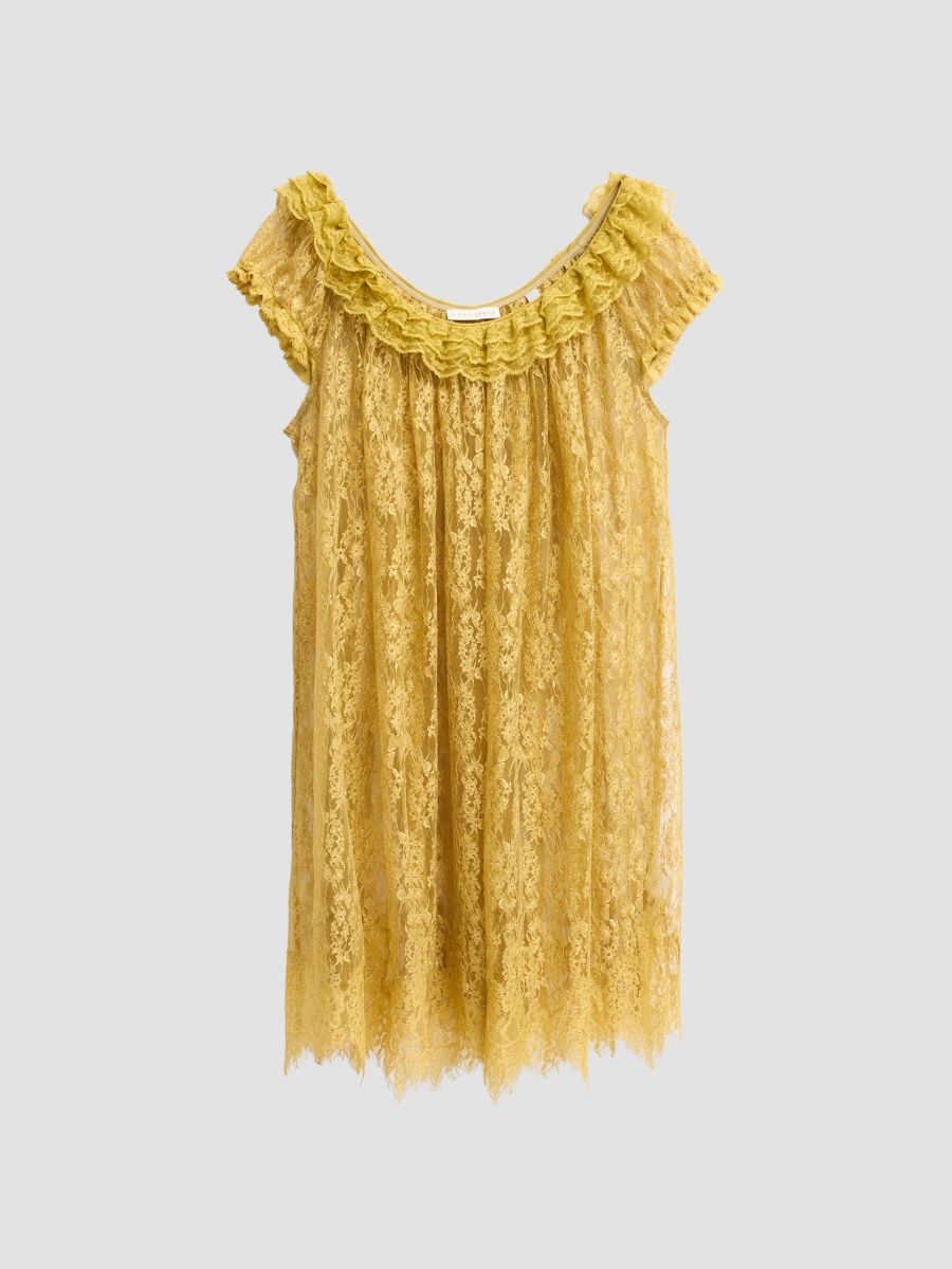 DÔEN Women's Edie Lace Ruffle Mini Dress - Antique Gold - Size XL