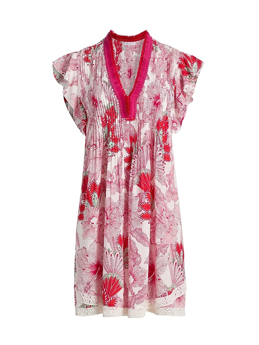 Women's Sasha Floral Pleated Minidress - Pink Padang - Size XS