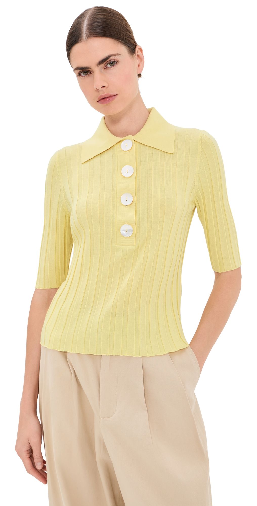Nackiye Sugarman Polo Knit Top Lemon Sorbet L
