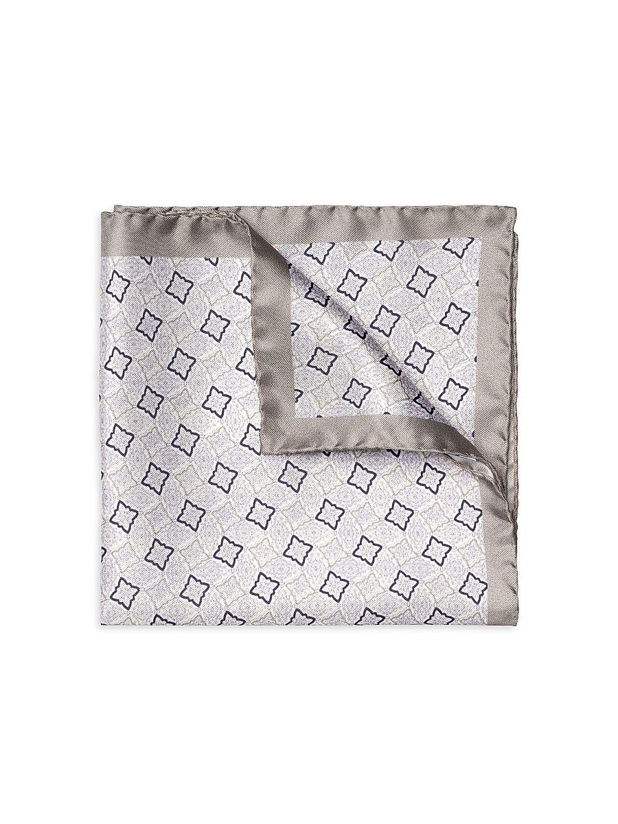 Men's Geometric Silk Pocket Square - Grey
