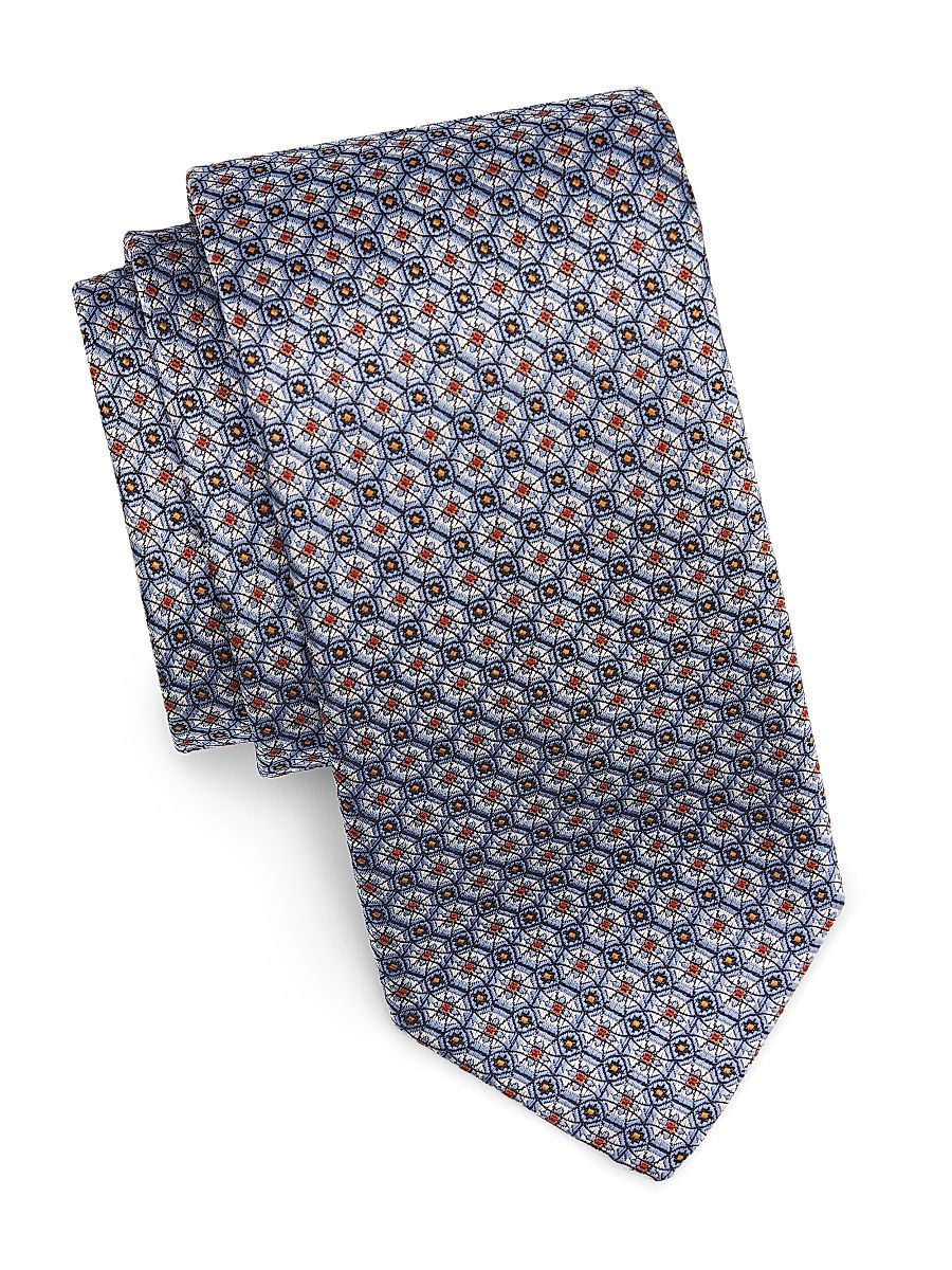 Men's Geometric Woven Silk Tie - Light Blue
