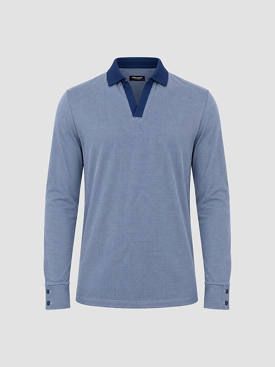 Men's Knitted Polo Shirt - Blue - Size XXXL