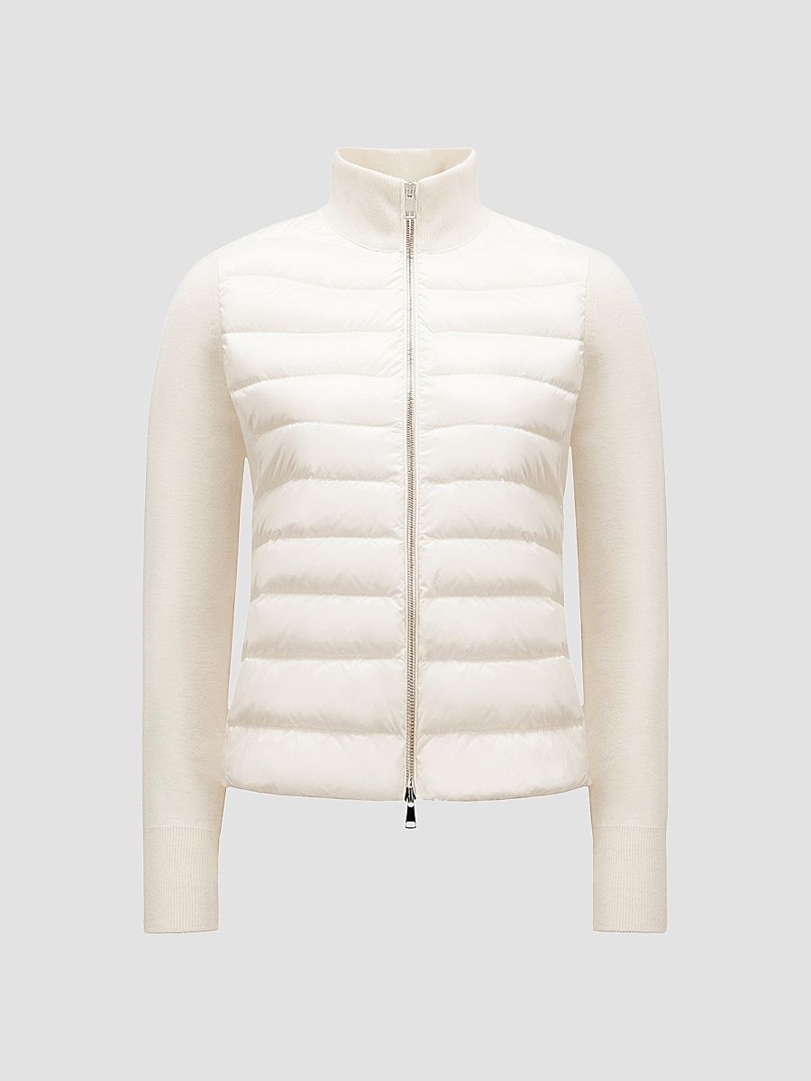Women's Down-Filled Cardigan in Wool - White - Size XL