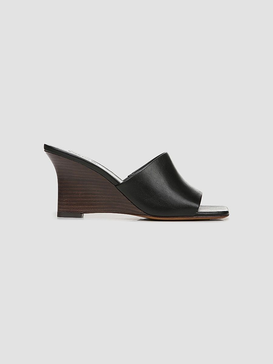Women's Pia 75MM Leather Wedge Sandals - Black - Size 6