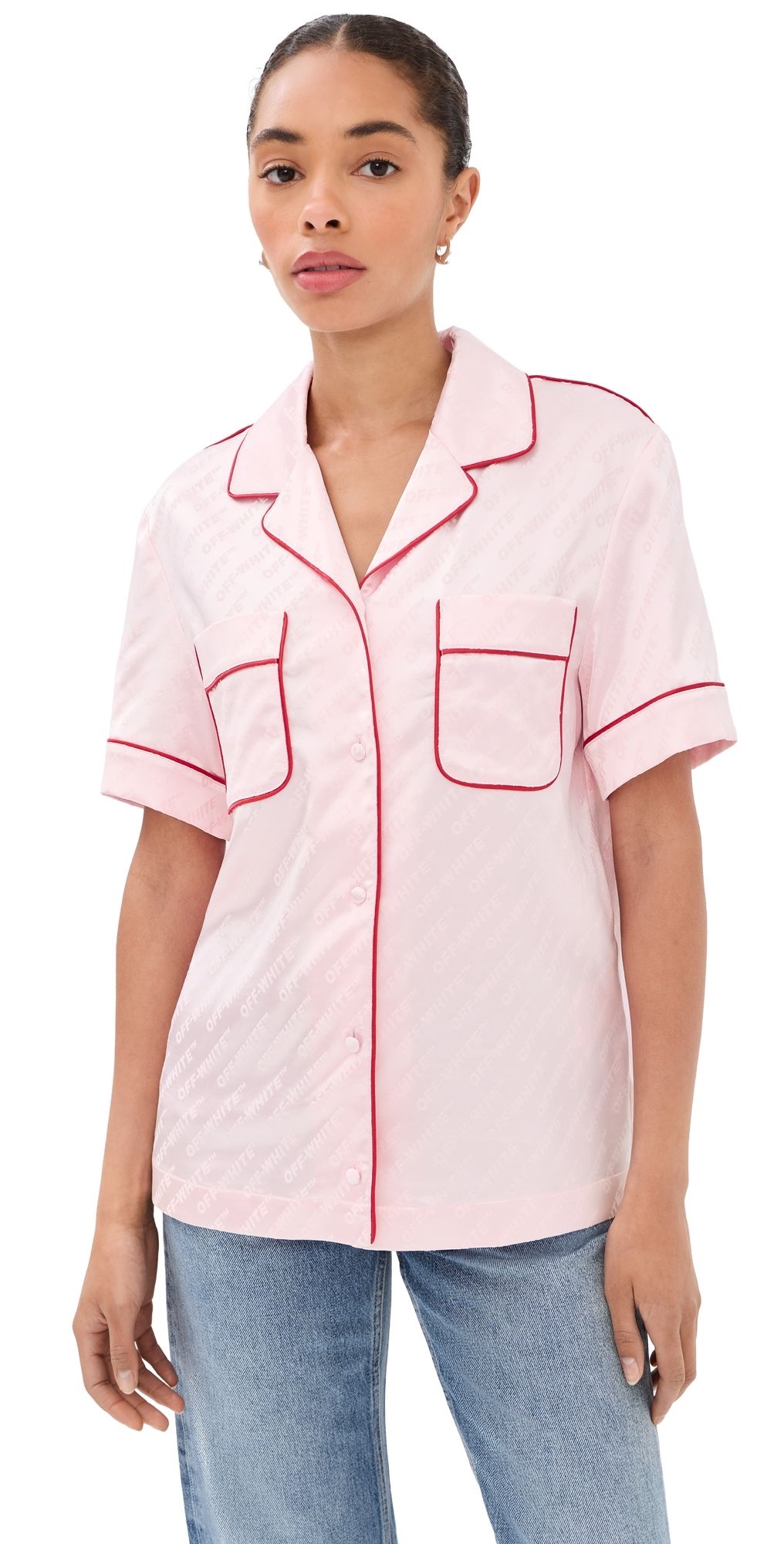 Off-White Satin Pajama Shirt Soft Pink 40