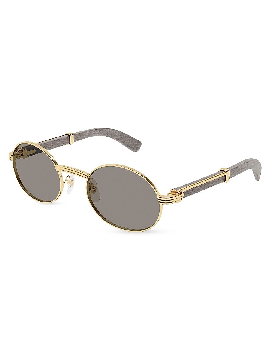 Men's Première de Cartier 53MM 24K-Gold-Plated Oval Sunglasses - Gold Grey