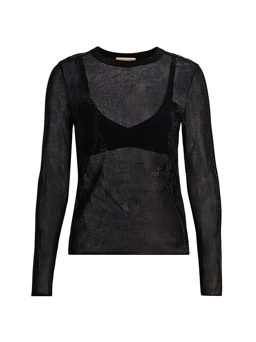 Women's Gem Fitted Long Crewneck Top - Black - Size XXL
