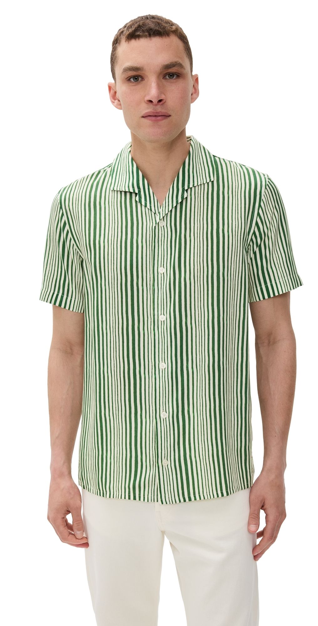Orlebar Brown Hibbert Shore Stripe Shirt Caddie Green/White S