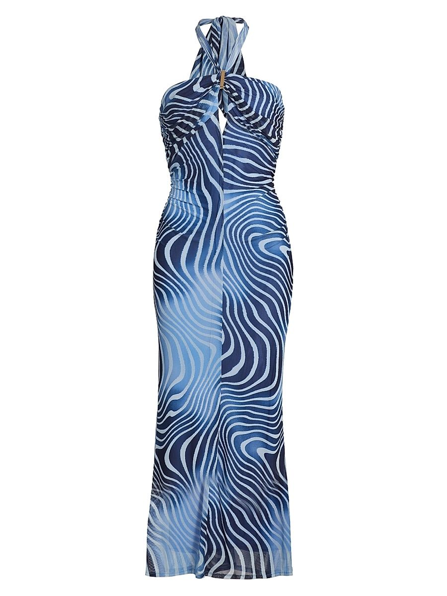 Women's Sandie Swirled Halter Midi-Dress - Navy Swirl - Size 12