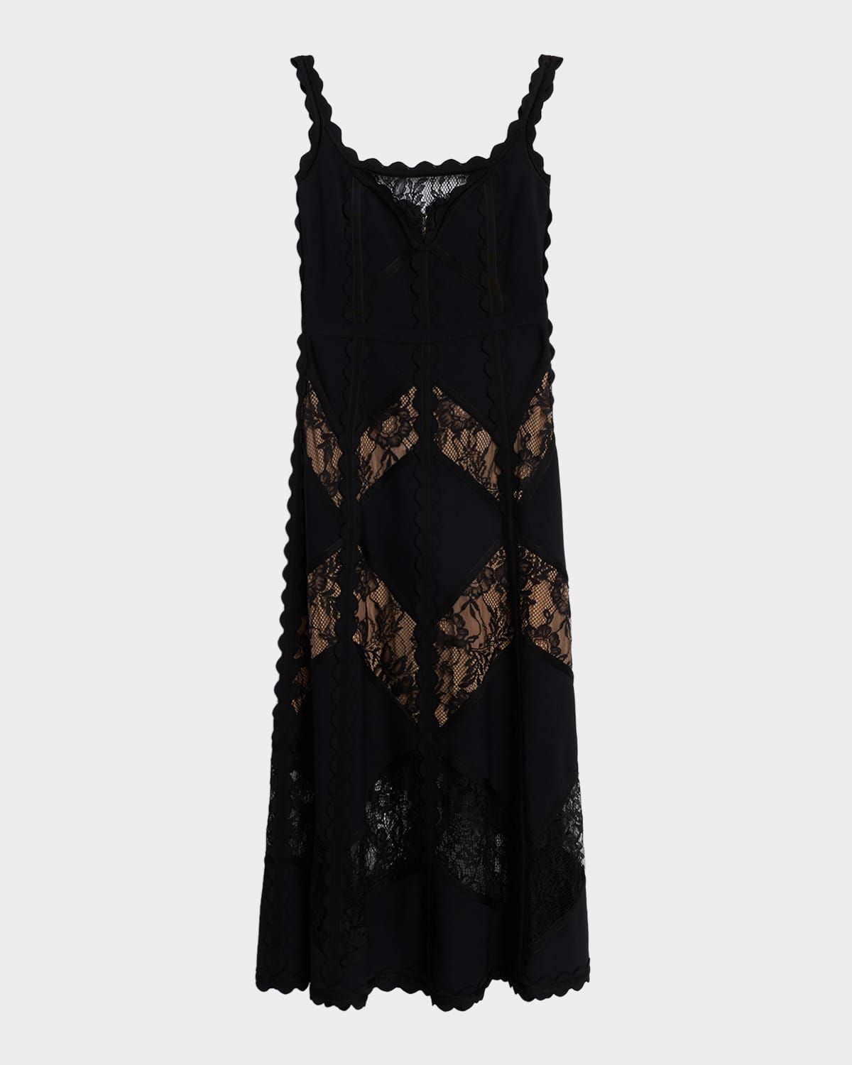 Lace-Inset Sleeveless Knit Maxi Dress