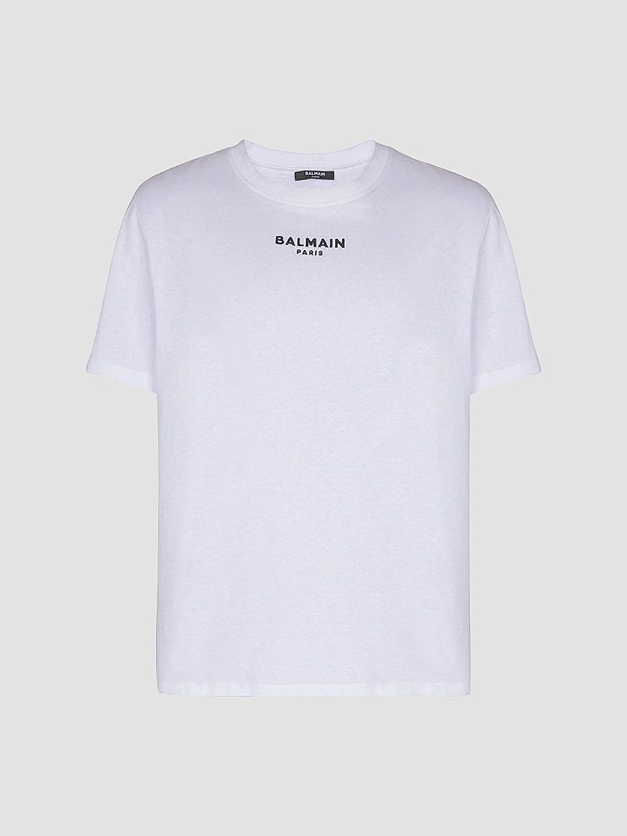 Balmain Men's Embroidered Logo Cotton T-Shirt - White Black - Size Large