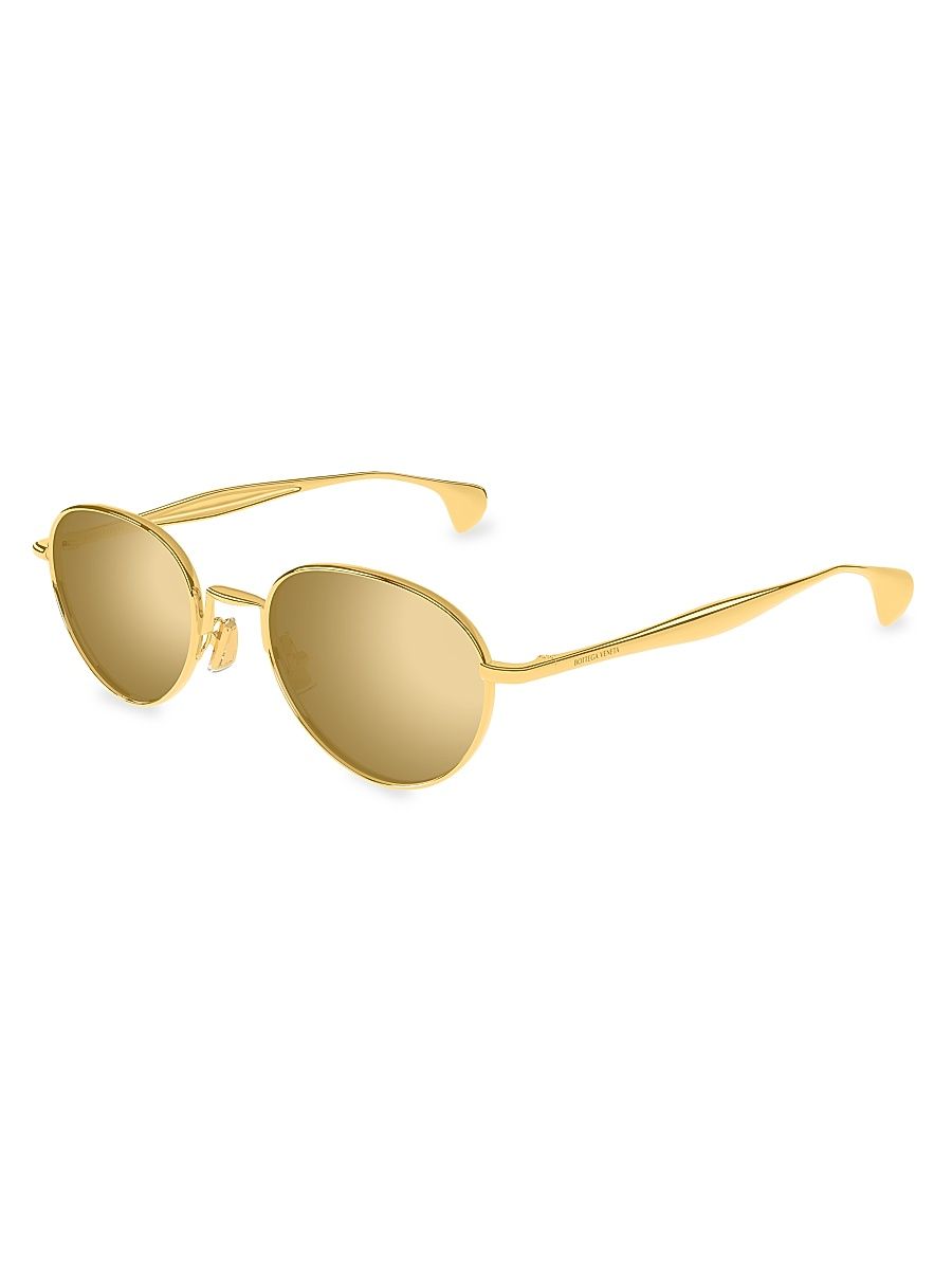 Women's Fin Mirrored 50MM Round Metal Sunglasses - Gold