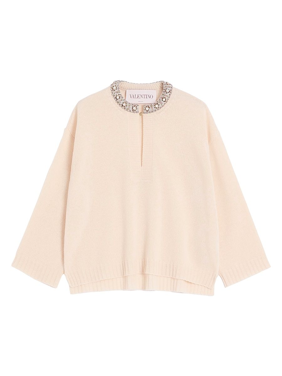 Women's Embroidered Wool Sweater - Birch - Size XS