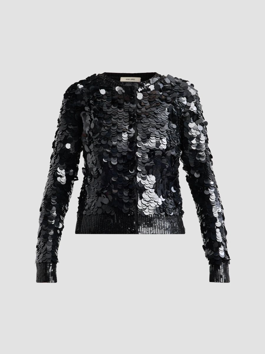 Adam Lippes Women's Worth Sequined Cashmere Cardigan - Black - Size Small