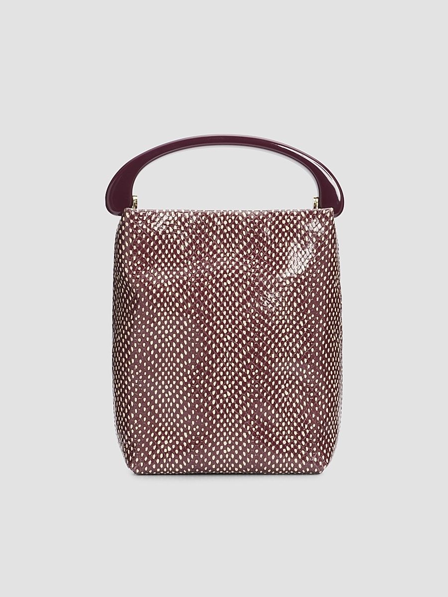Women's Snake-Embossed Leather Top Handle Bag - Bordeaux