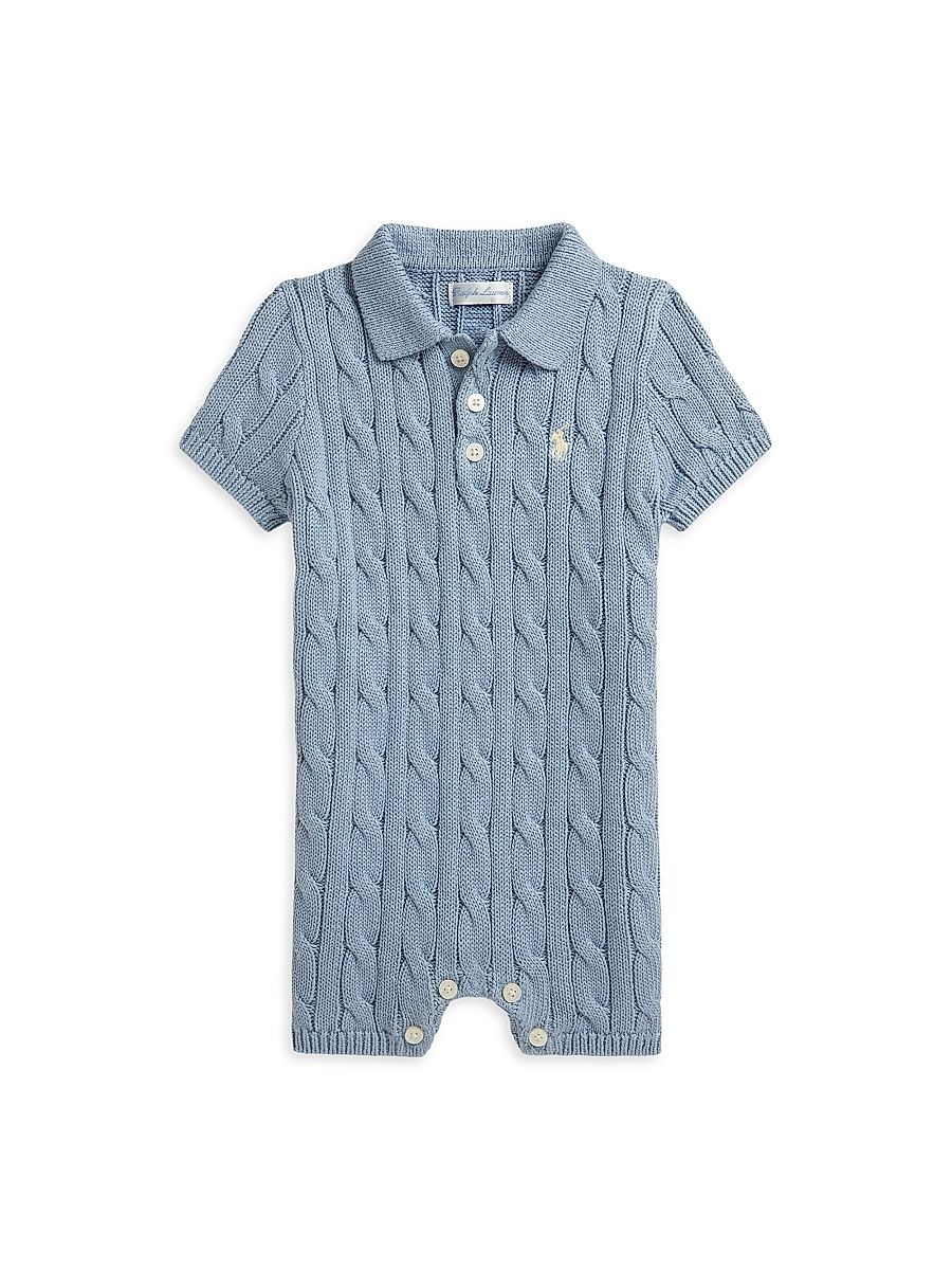 Baby's Cotton Cable-Knit Shortall - Vessel Blue - Size 9 Months