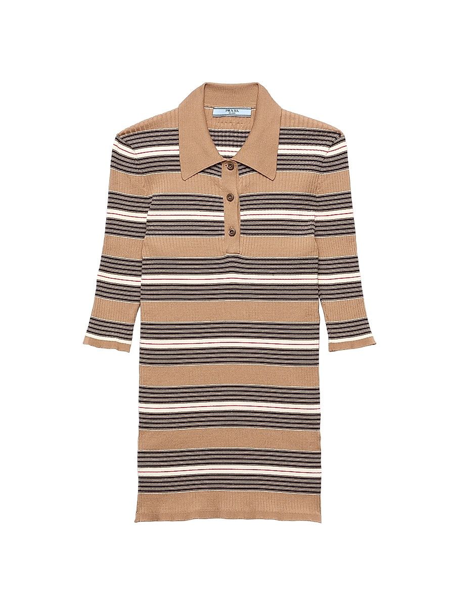 Women's Striped Cotton Polo Shirt - Brown - Size 6