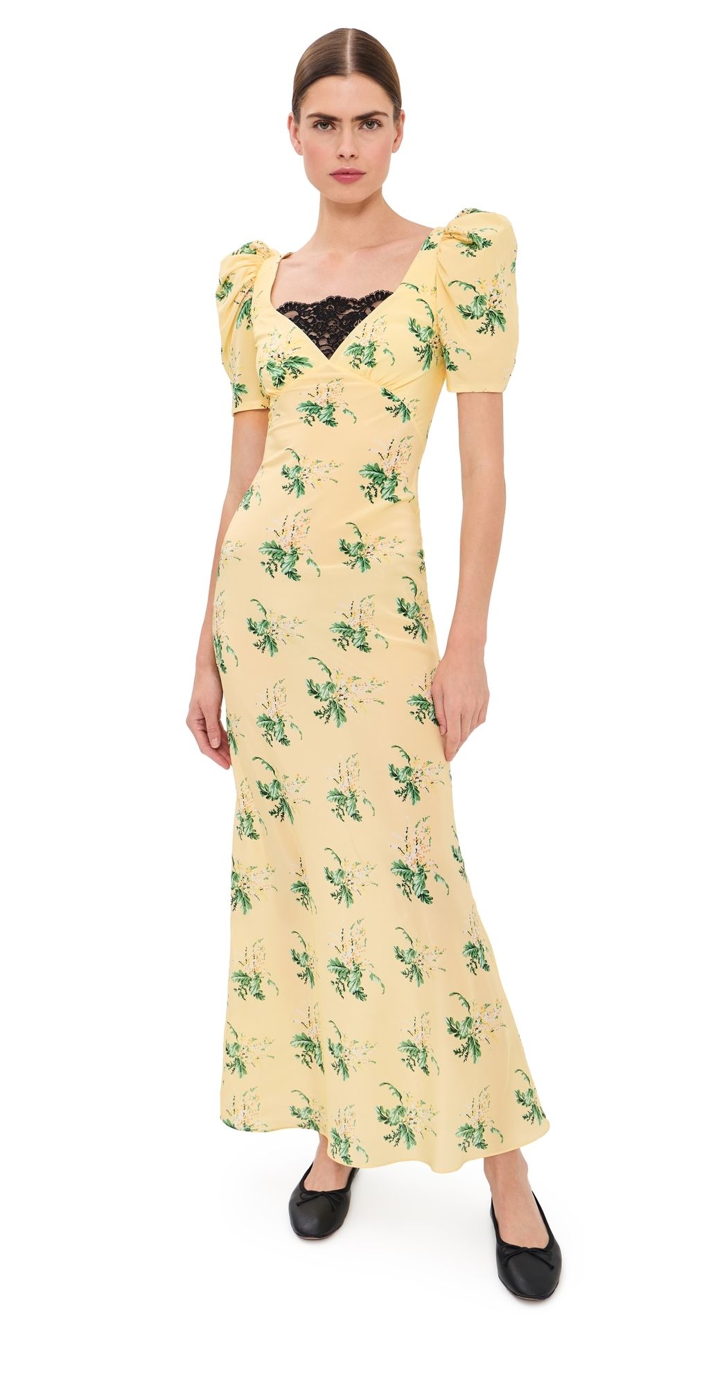 Rodarte Yellow Bouquet Floral Silk Crepe Dress Yellow 6