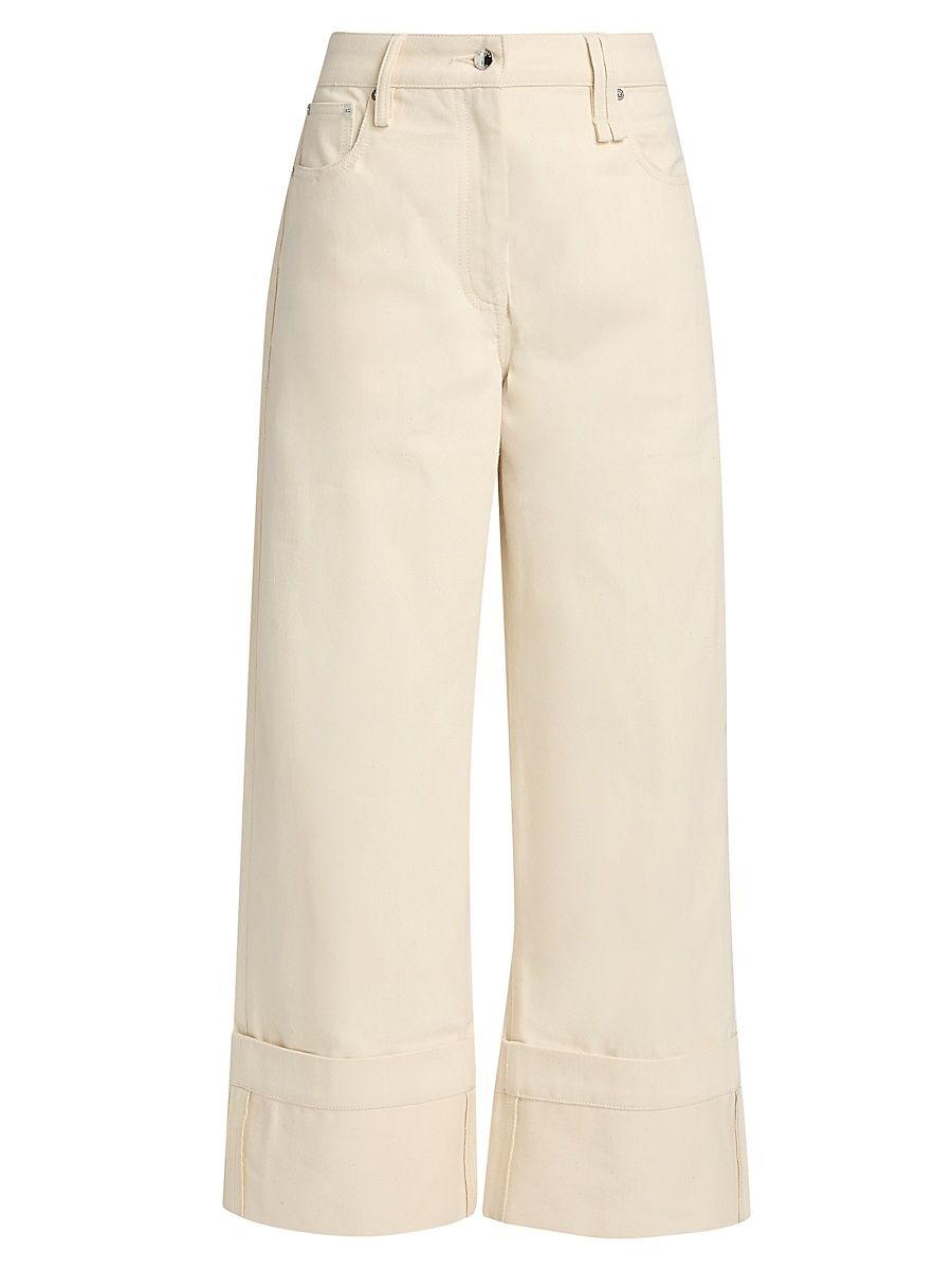 Women's Cuffed Hem Cotton Straight-Leg Jeans - Ecru - Size 2