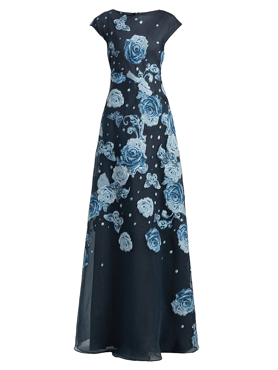 Women's Organza Jacquard Gown - Navy Multi - Size 18