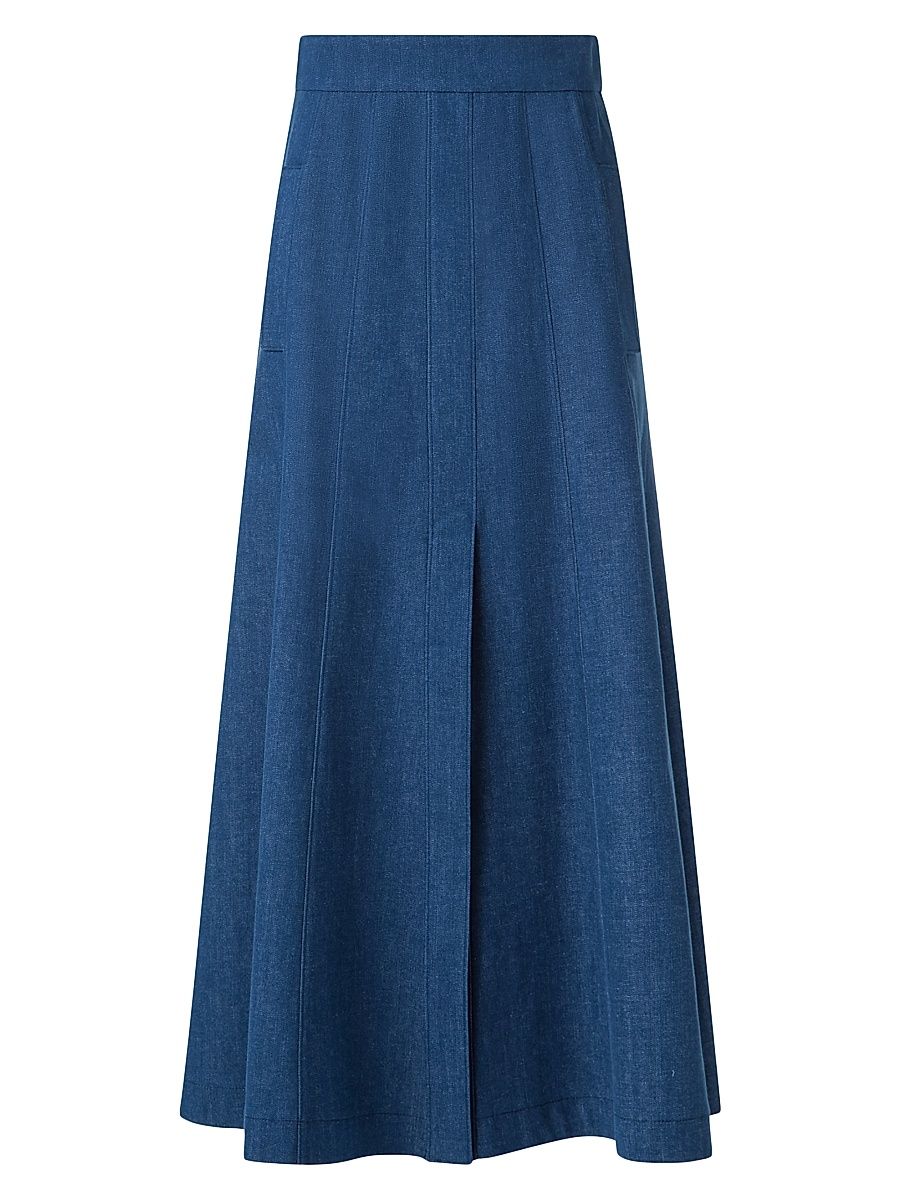 Women's Pleated Denim A-Line Maxi Skirt - Denim Blue - Size 2