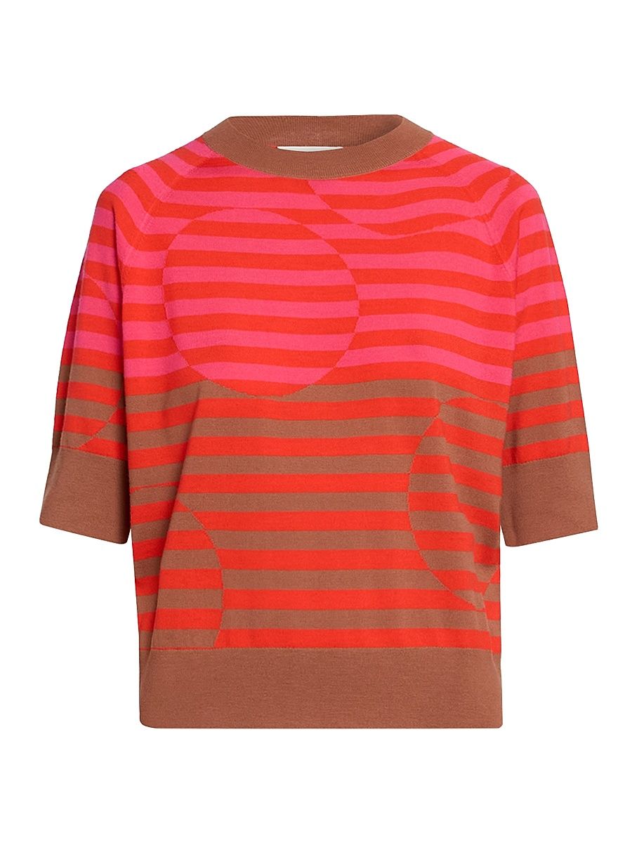 Women's Tuan Striped Wool Short-Sleeve Sweater - Light Rust - Size Large