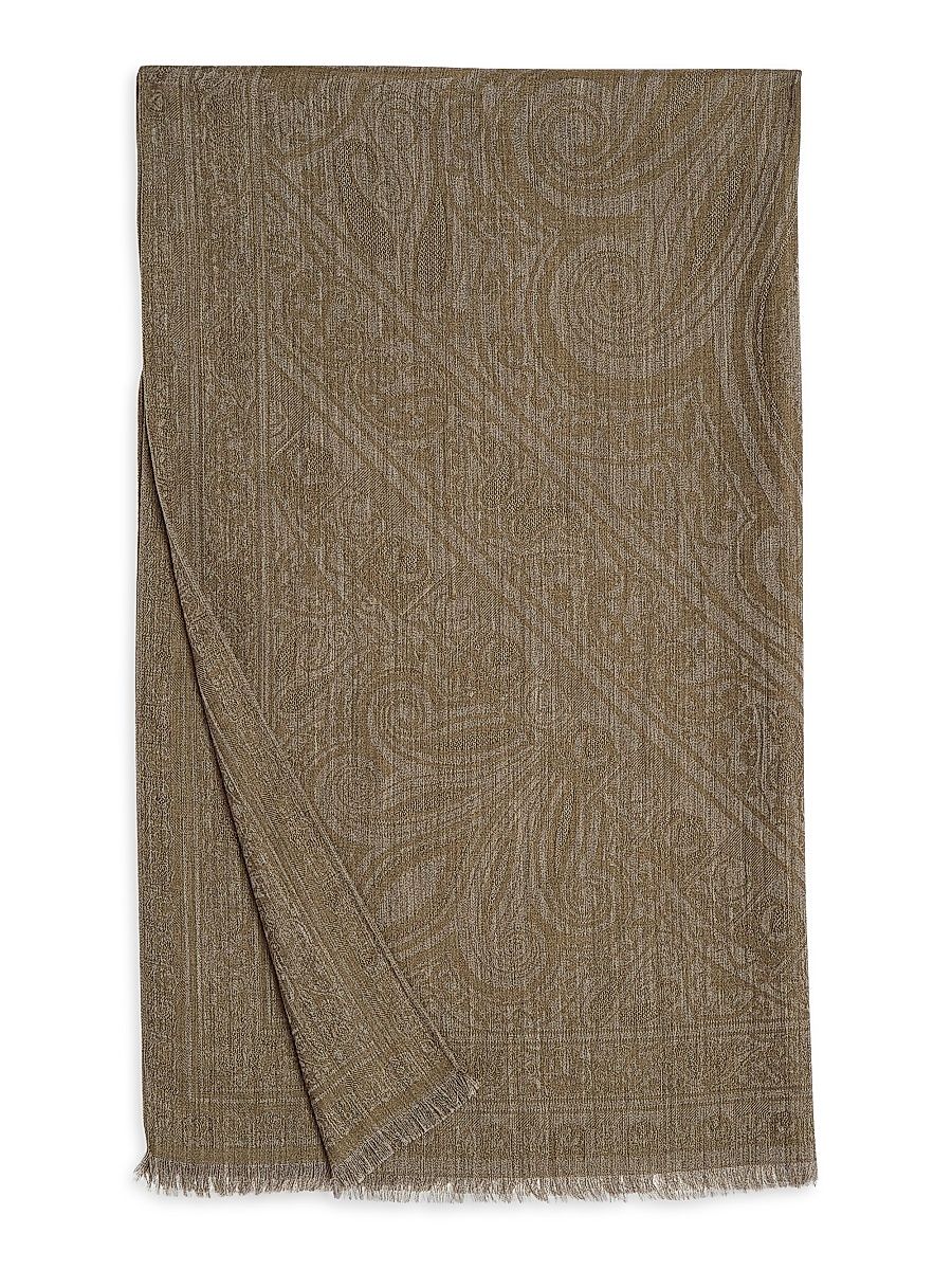 Women's Sherazade Jacquard Cashmere-Silk Scarf - Deep Lichen Green Frost Gray