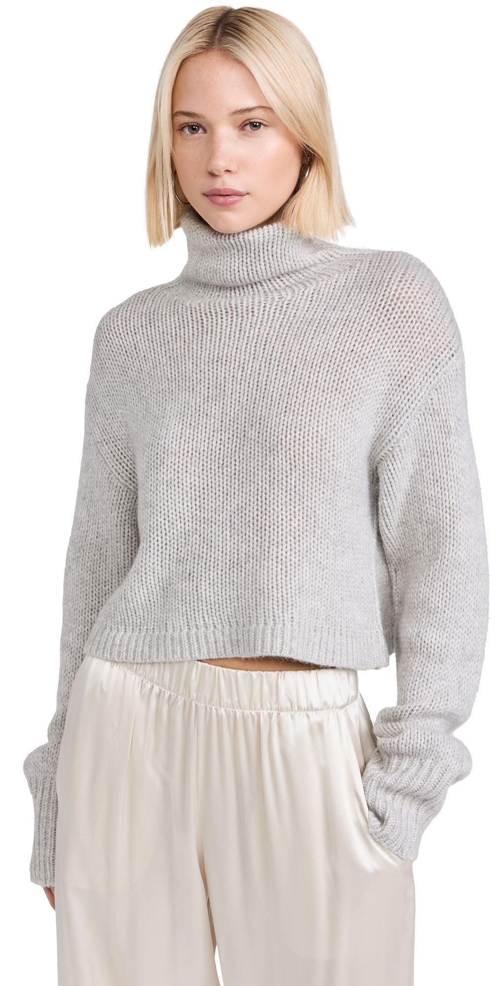 Sablyn Cropped Cashmere Turtleneck Sweater Foggy M