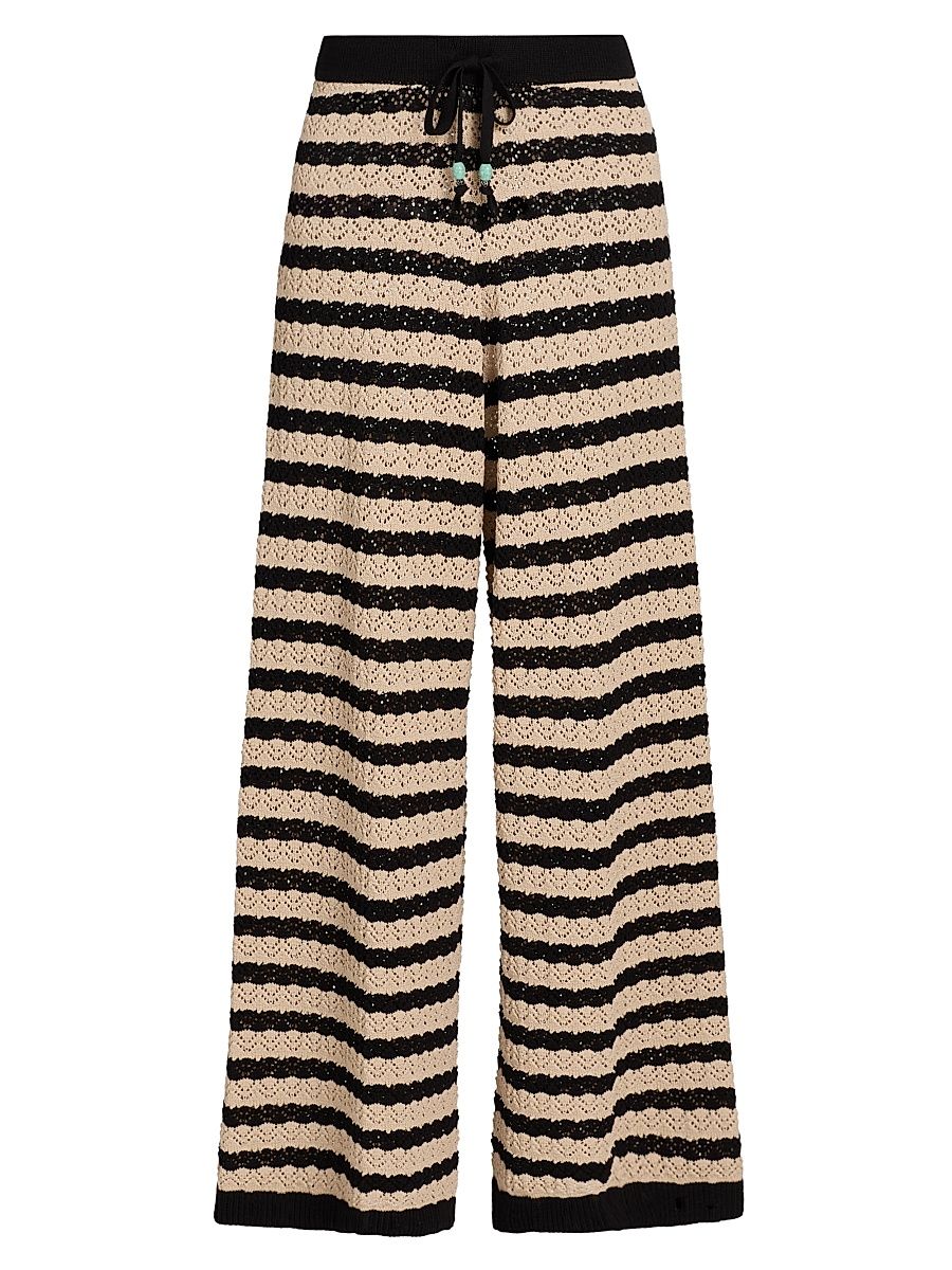 Women's Gaelle Striped Pointelle Knit Pants - Black Natural Stripe - Size Small