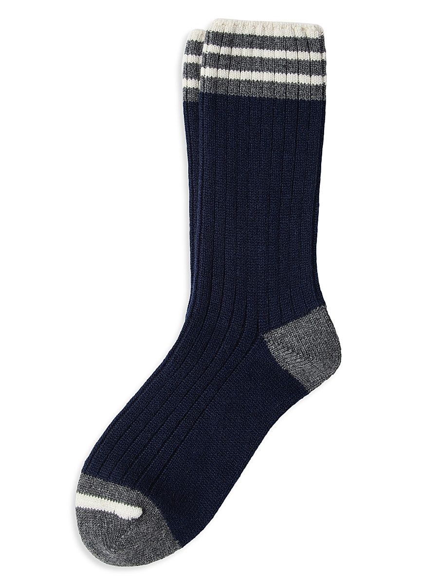 Men's Cashmere Rib Knit Socks - Navy Blue - Size XS