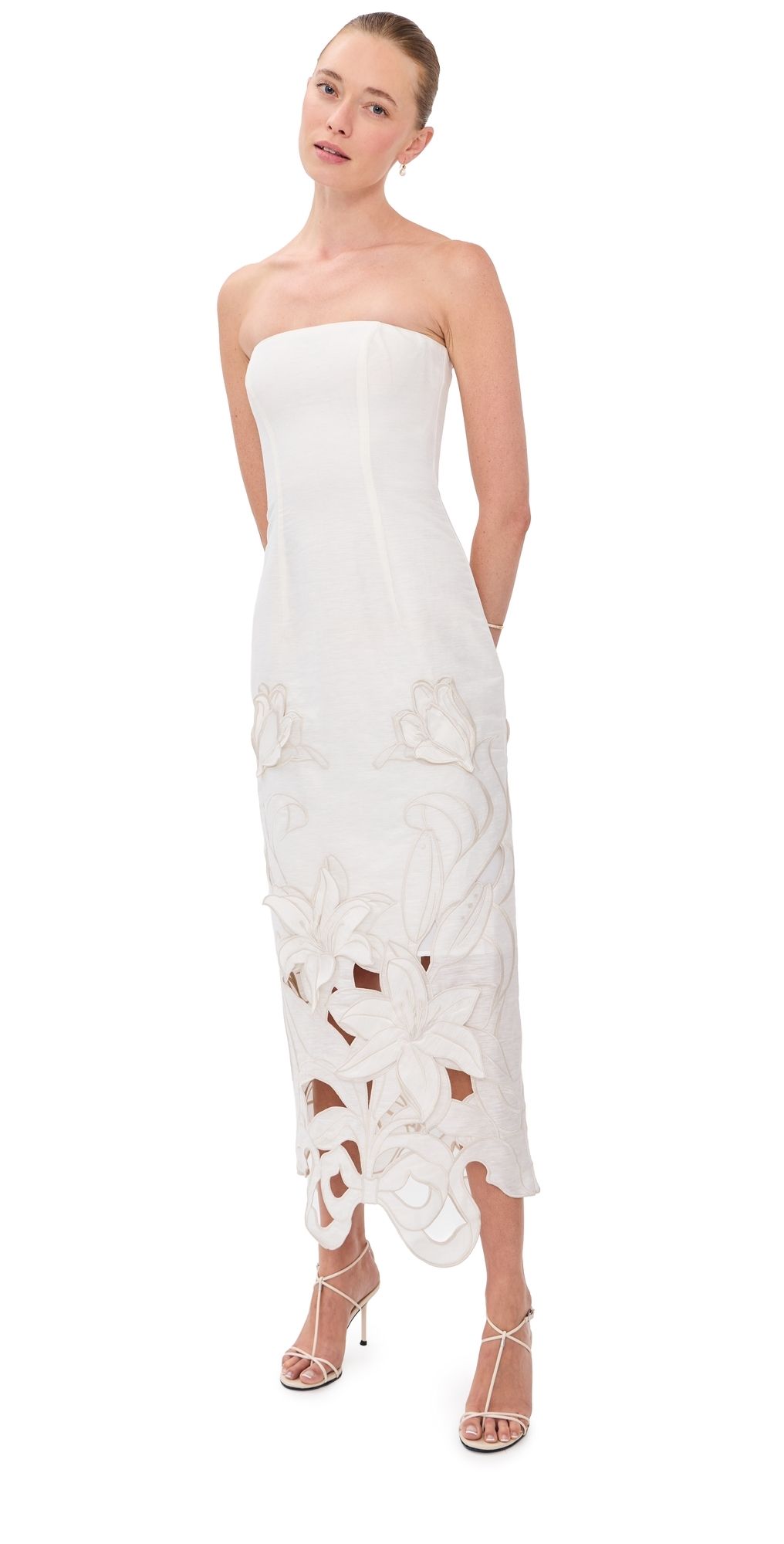 Leo Lin Rayna Applique Bustier Maxi Dress Snow 12
