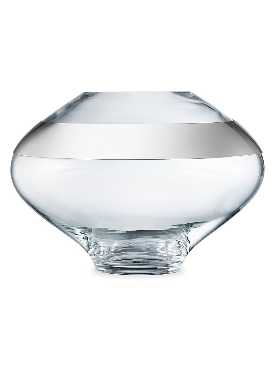 Dou Round Glass & Stainless Steel Vase - Size Small