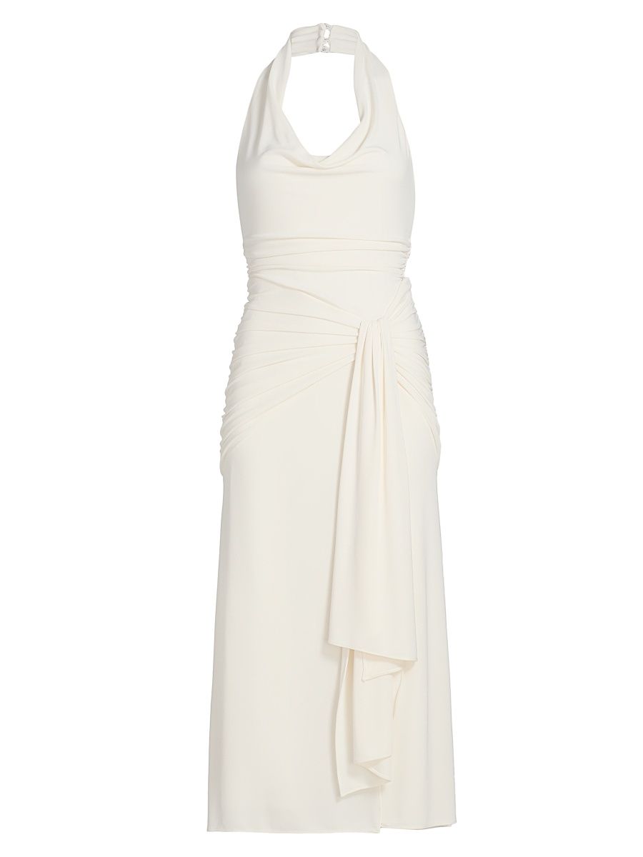 Women's Kaia Stretch-Knit Ruched Halterneck Midi-Dress - Ivory - Size 14