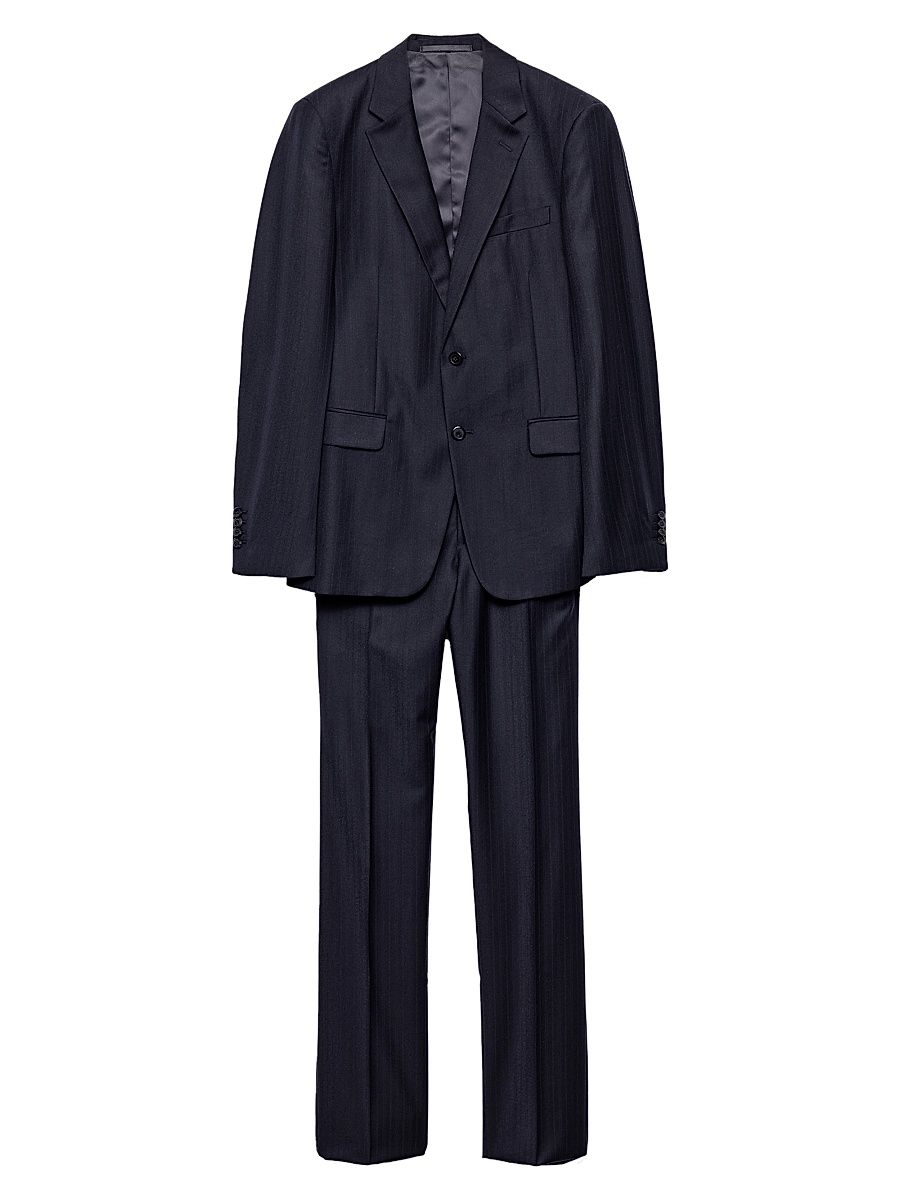 Men's Single-Breasted Cashmere and Wool Suit - Blue - Size 46