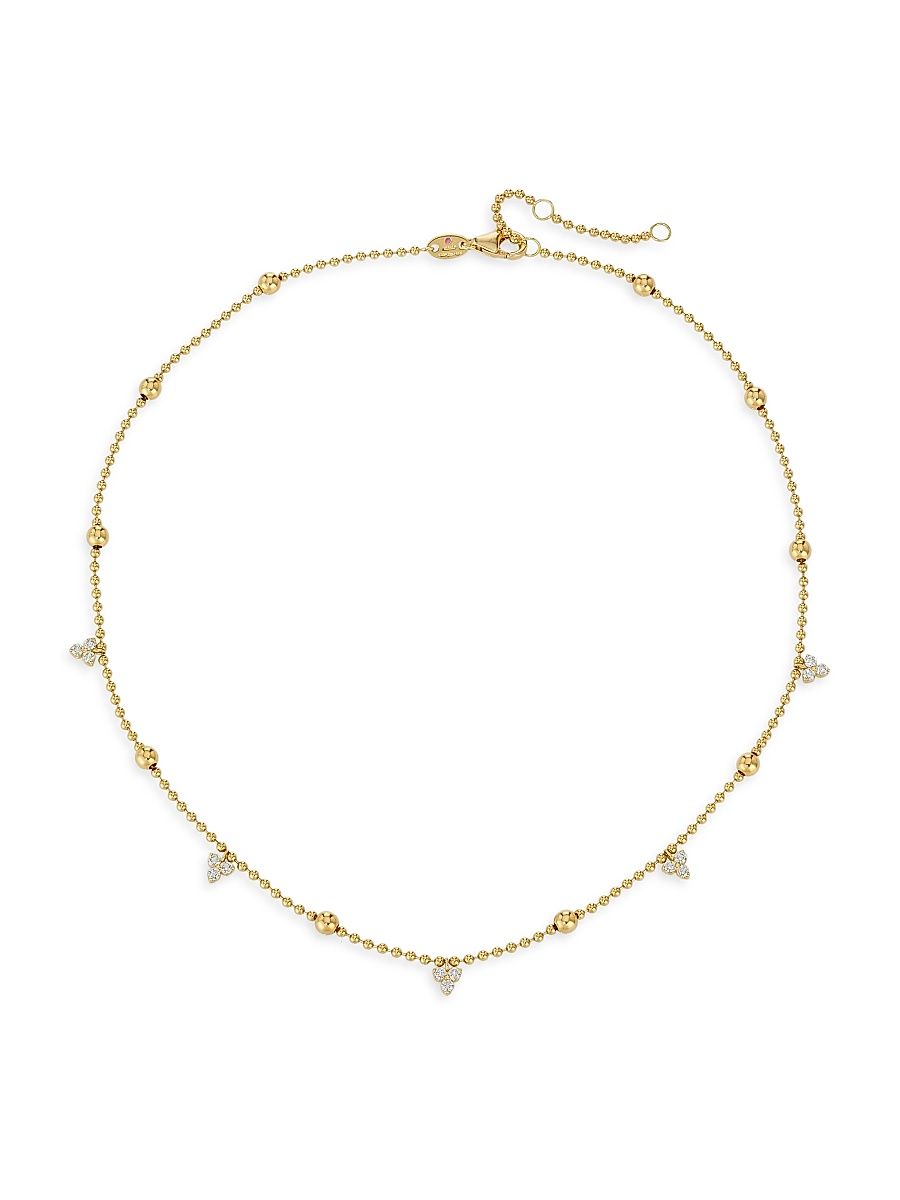 Women's Love By The Yard 18K Yellow Gold & 0.49 TCW Diamond Beaded Station Necklace - Yellow Gold