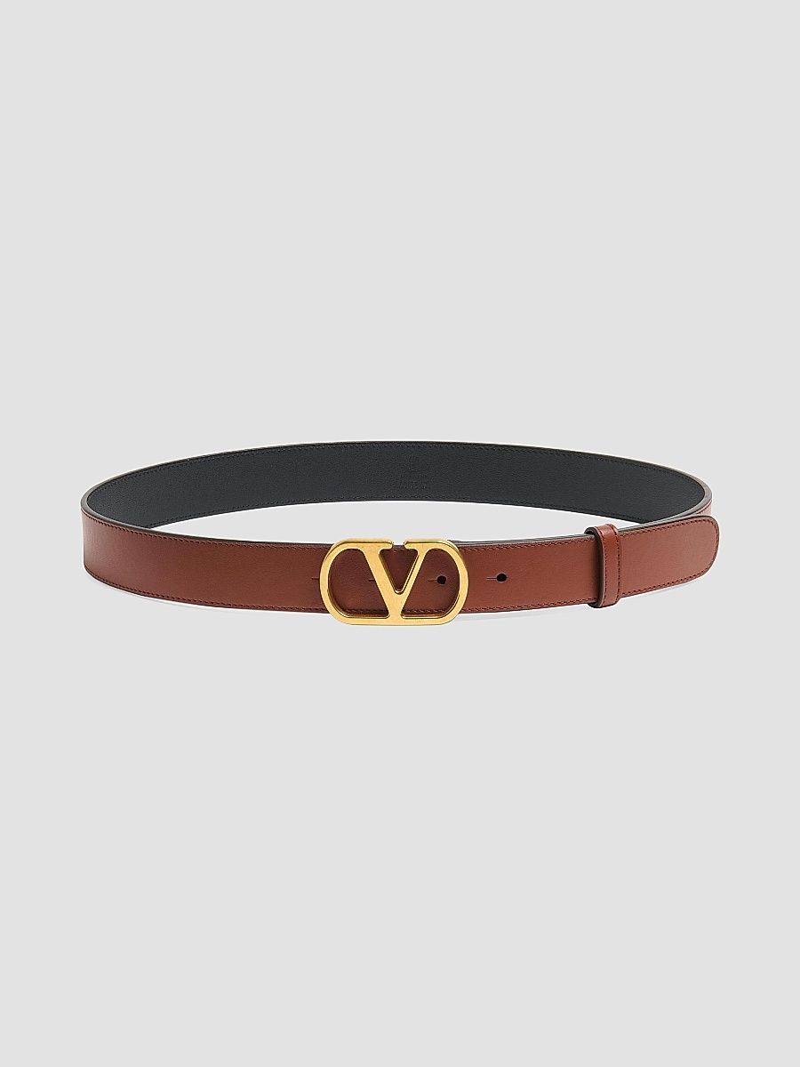 Valentino Women's VLogo Signature Belt in Shiny Calfskin 30MM - Deep Caramel - Size XS