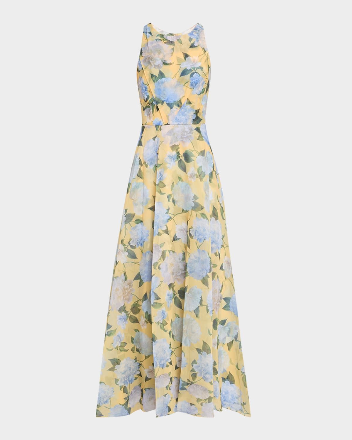 Kate Draped Floral-Print Organza Gown