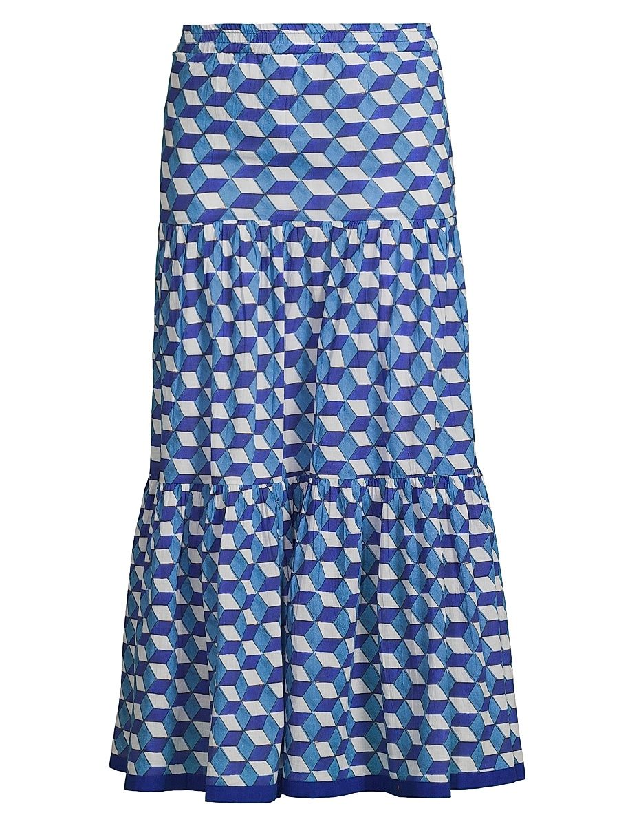 Women's Frilly Geometric Skirt - Blue Etna - Size Large