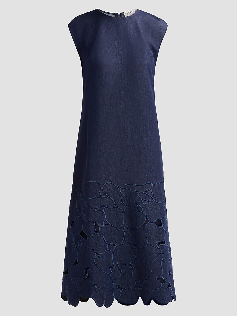 Women's Sabette Guipure Lace-Hem Denim Shift Dress - Denim - Size 14