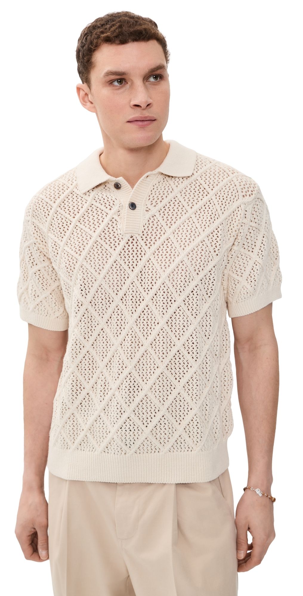Obey Short Sleeve Chunky Polo Sweater Birch L