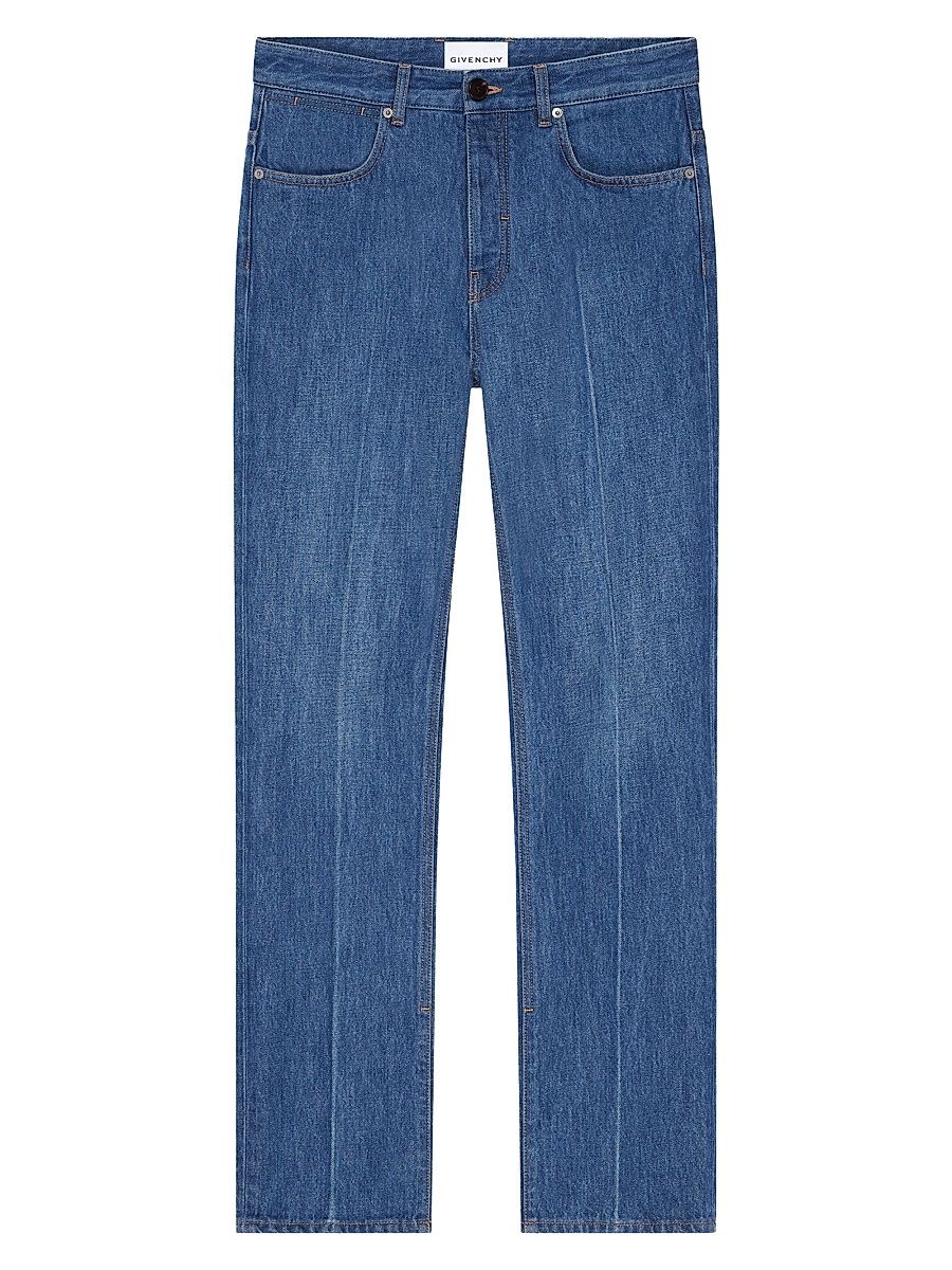 Men's Straight Fit Shadow Washed Jeans with Crease Effect - Medium Blue - Size 29