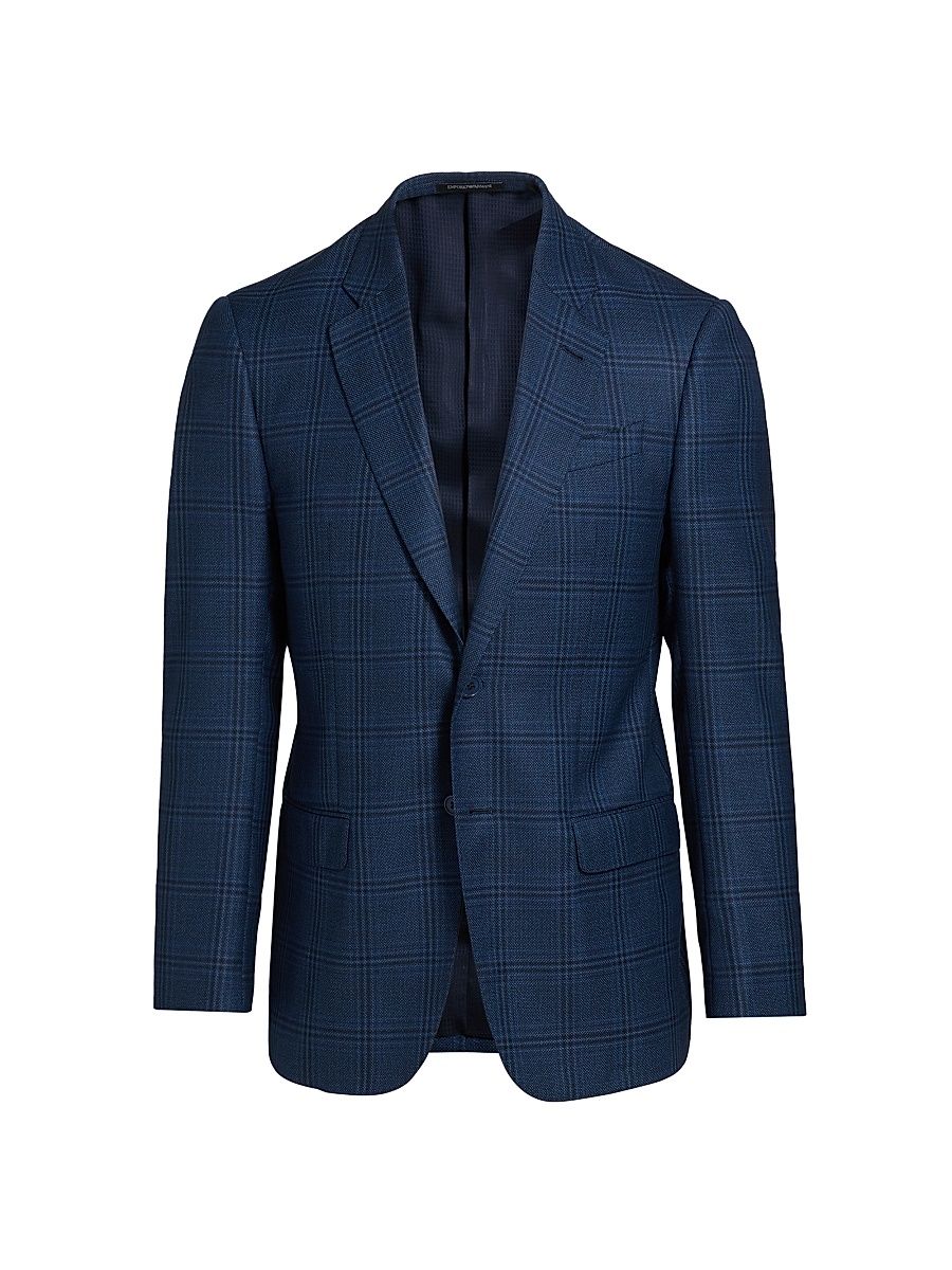 Men's Plaid Wool Sport Coat - Navy - Size 48