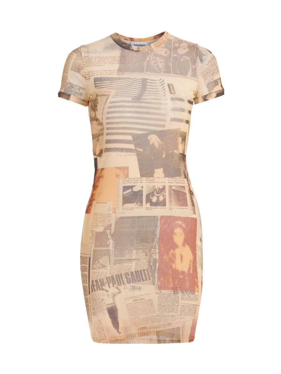 Jean Paul Gaultier Women's Journal-Print Jersey Minidress - Ecru Lightgrey Red - Size XS