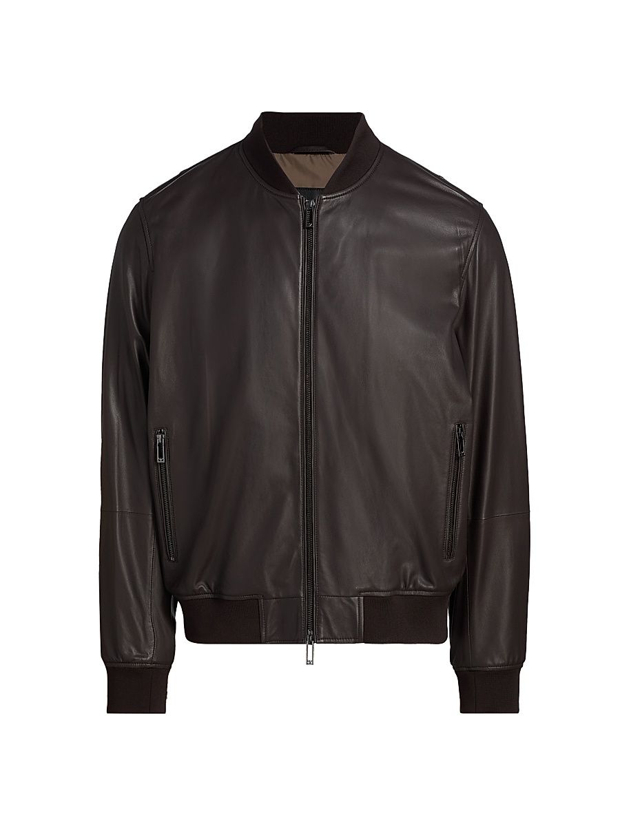 Men's Leather Bomber Jacket - Brown - Size 40