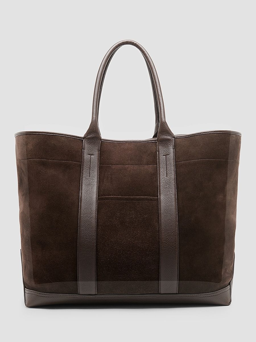 Men's Large Suede Tote Bag - Brown