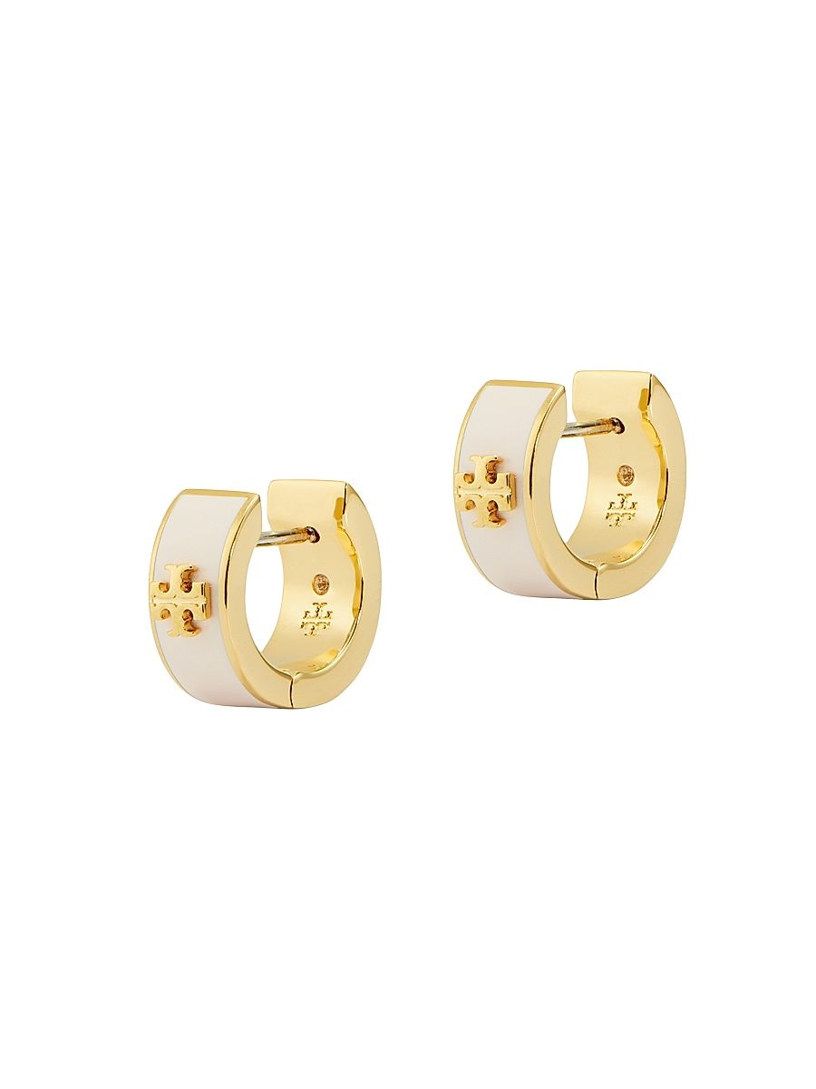 Women's Kira 18K-Gold-Plated, Enamel & Cubic Zirconia Logo Huggie Hoop Earrings - Tory Gold Pink Snow