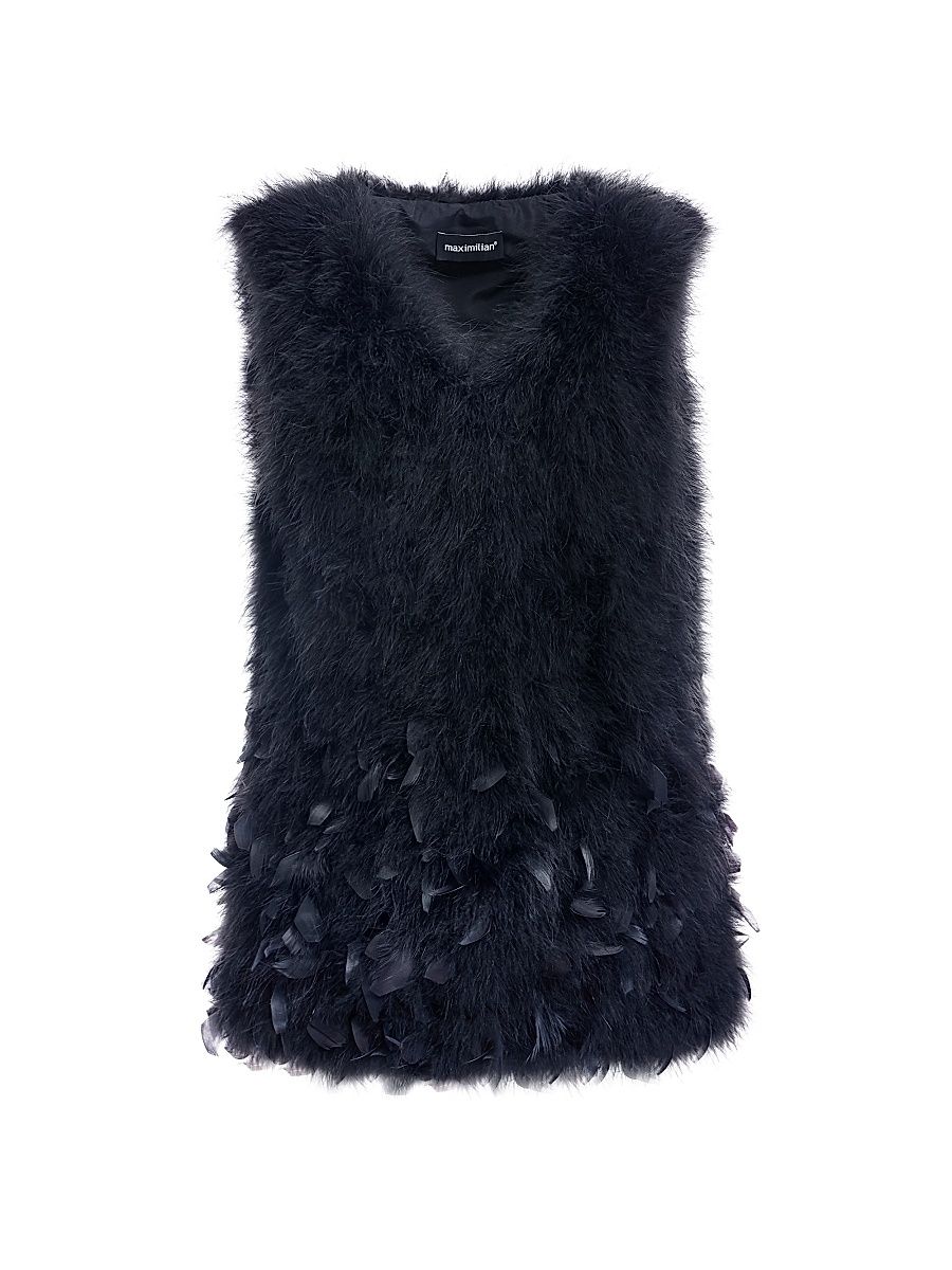 Women's Long Feather Vest - Black - Size Medium