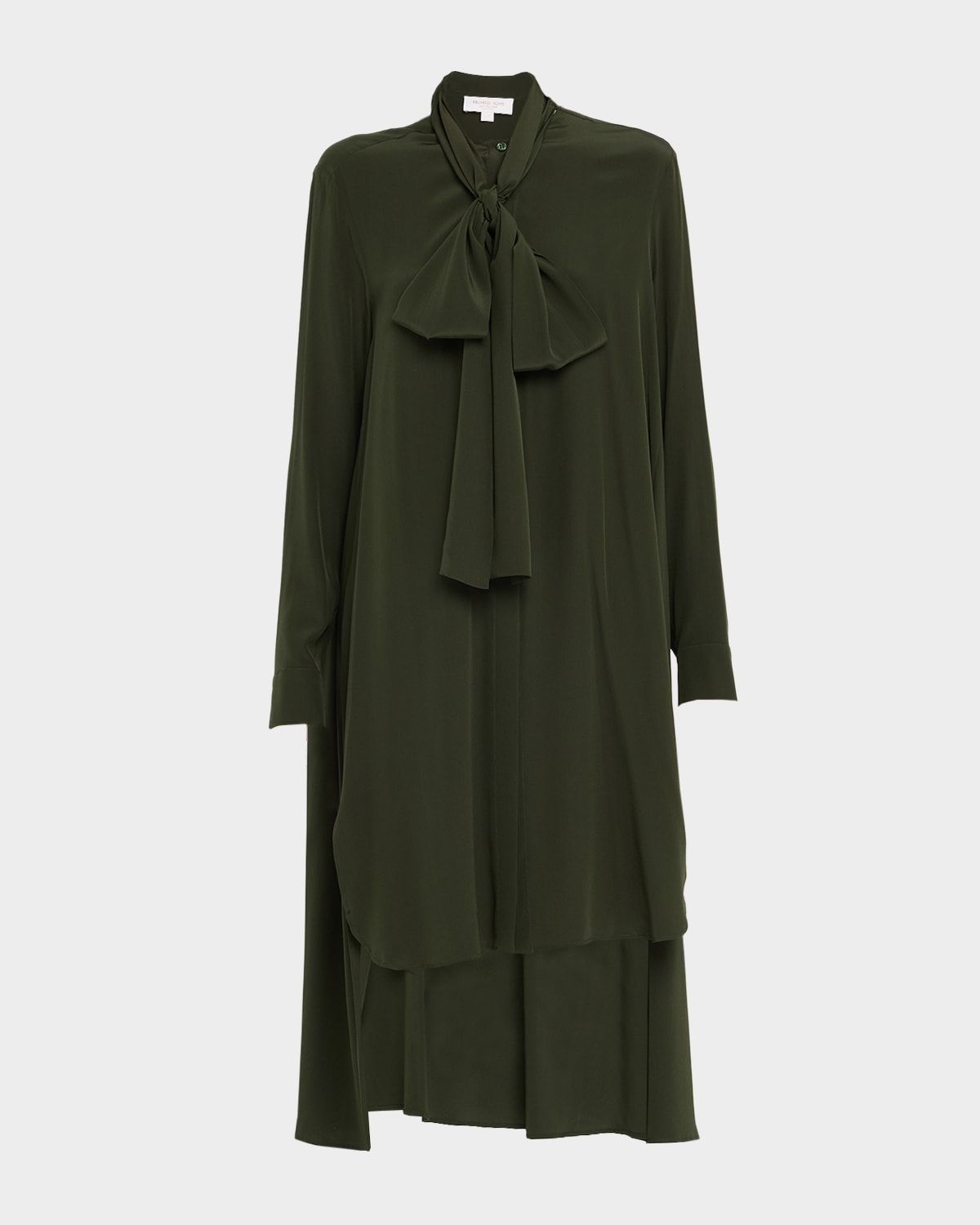 Scarf-Neck Hi-Low Silk Georgette Dress