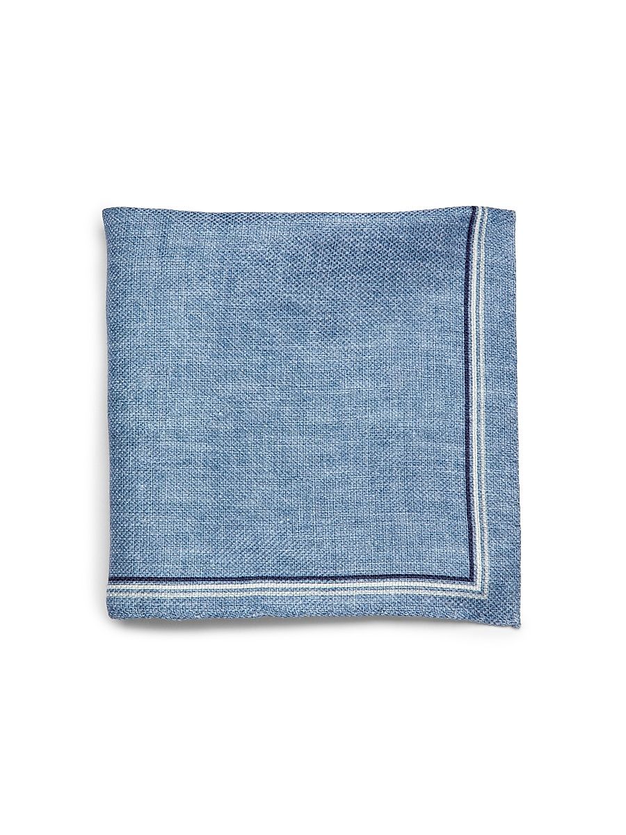 Men's Linen-Cotton Border Pocket Square - Sky